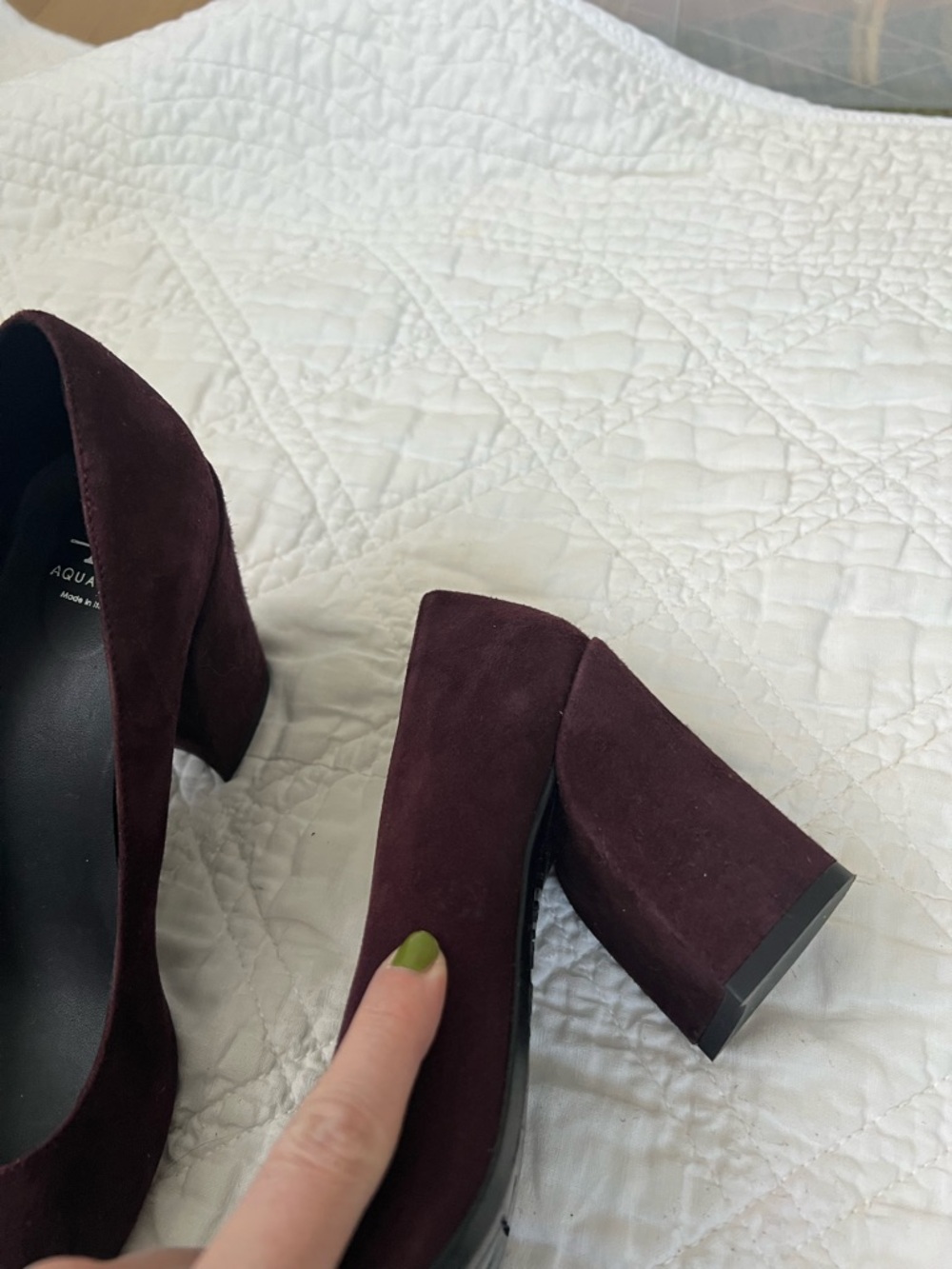 Aquatalia Burgundy Suede Block Heel Pumps - Picture 3 of 7